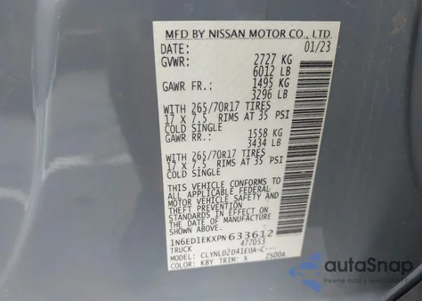 2023 Nissan Frontier Pro-4X 4X4 z USA, uszkodzony, nr VIN 1N6ED1EKXPN633612